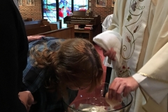 Janice Keeley, OFS is serving as the sponsor for a new Catholic's Baptism, after visiting her and giving her instructions for several months.